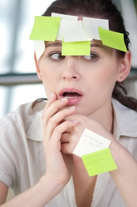 Business woman with stickers